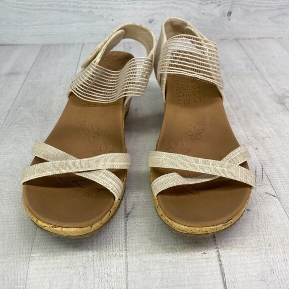 Skechers BEVERLEE Natural Cali Luxe Foam Cork Wedge Heel Platform Sandals Size 9 - Picture 4 of 16